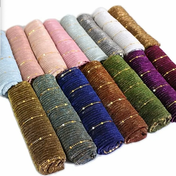 NWOT Elegant Tan Gold & Silver Sheer Sparkling Metallic Scarf Wrap - Picture 5 of 6